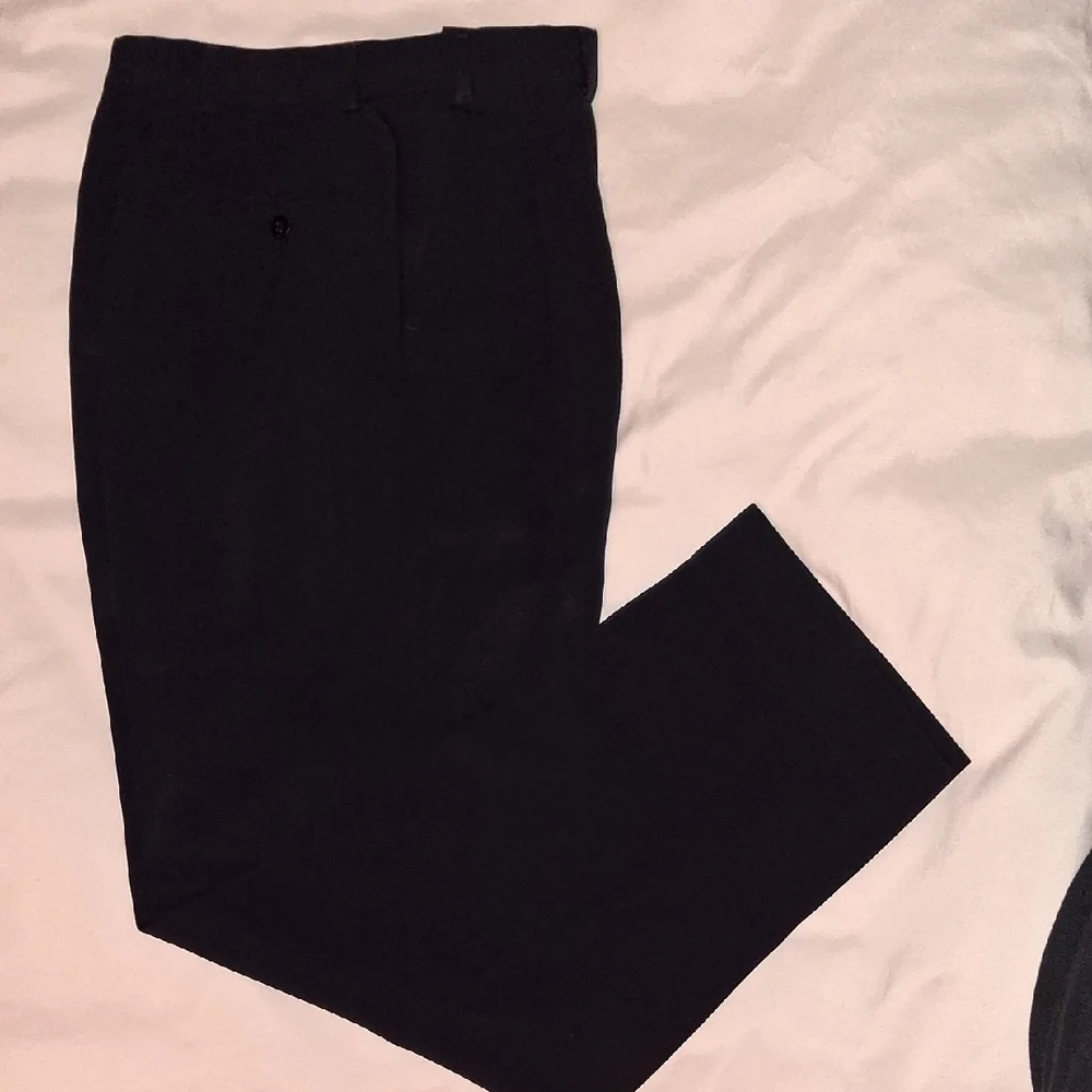 Giorgio Armani Navy Blue Wool Dress Pants with Tapered Fit and Crease - Picture 1 of 9